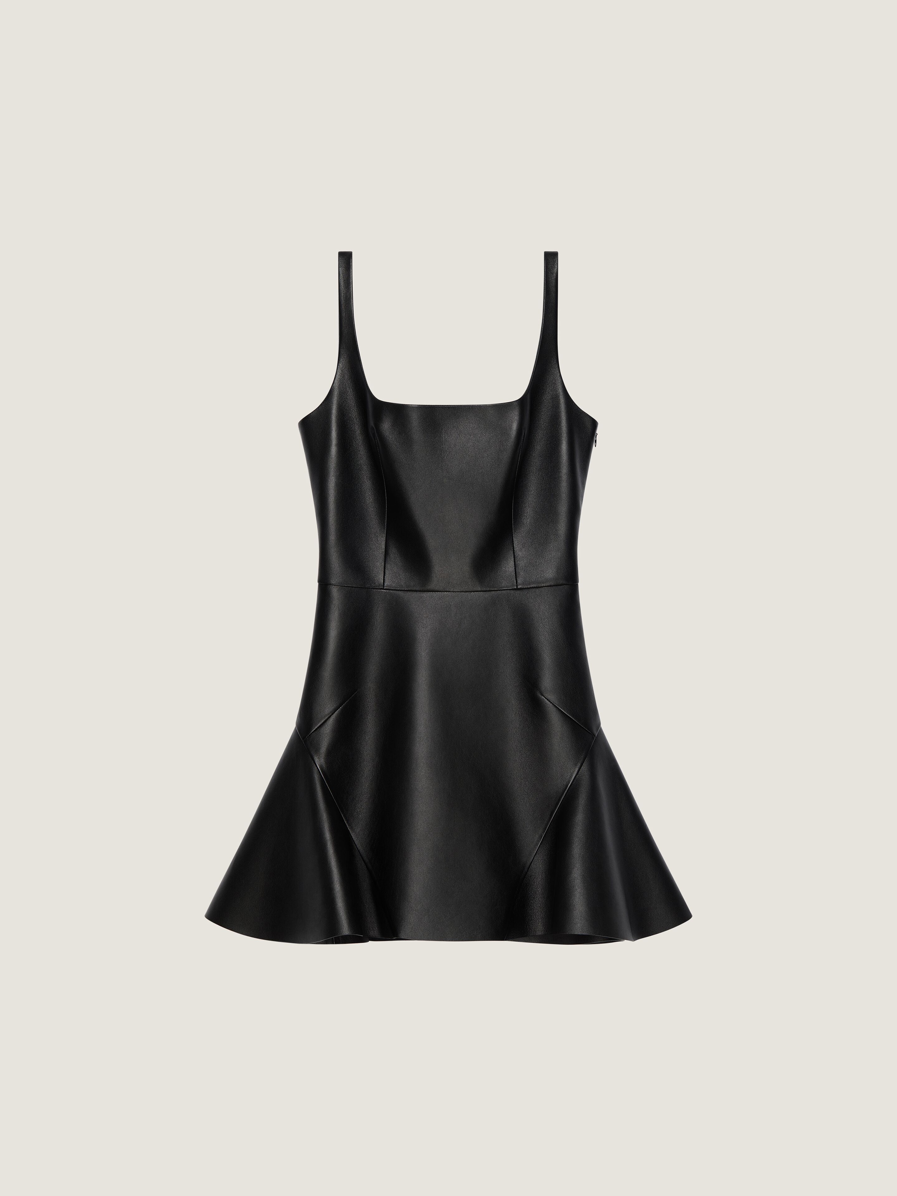 Fluted mini dress in leather